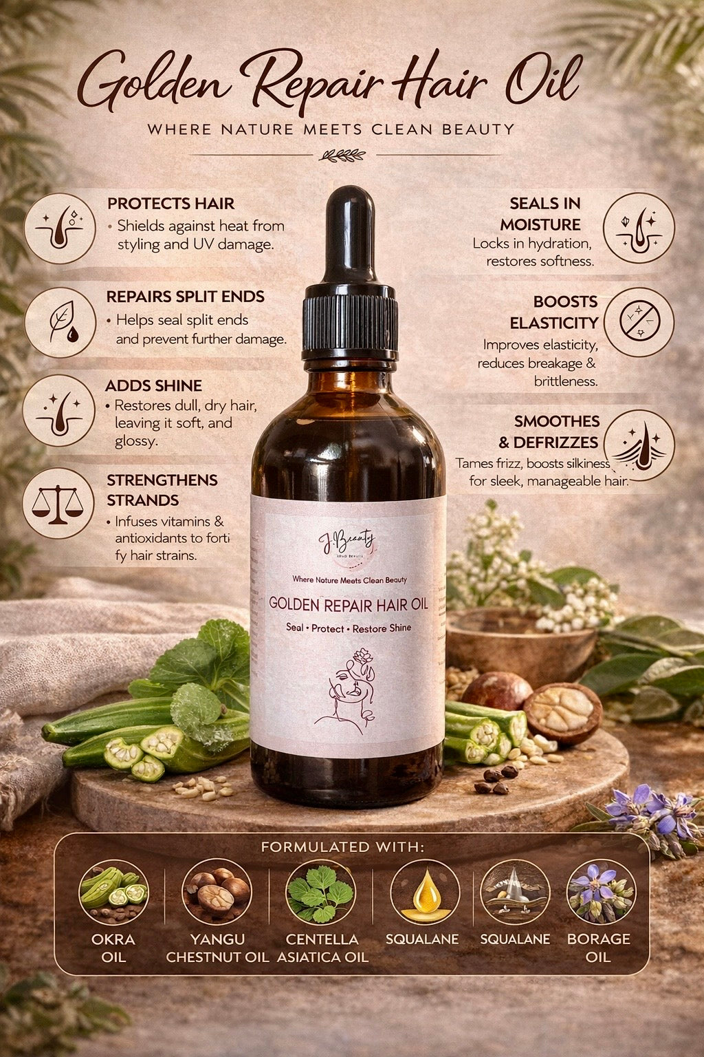 Golden Repair Hair Oil 100ml زيت تنعيم وعلاج الشعر المتضرر